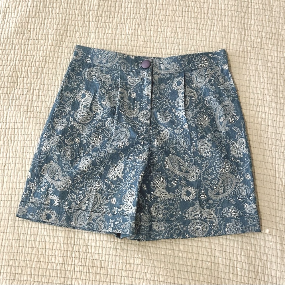 Girls Blue and White Paisley Print Shorts